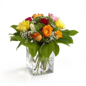 Bouquet rond de roses multicolores