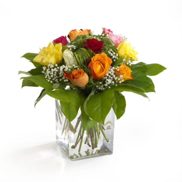 Bouquet rond de roses multicolores